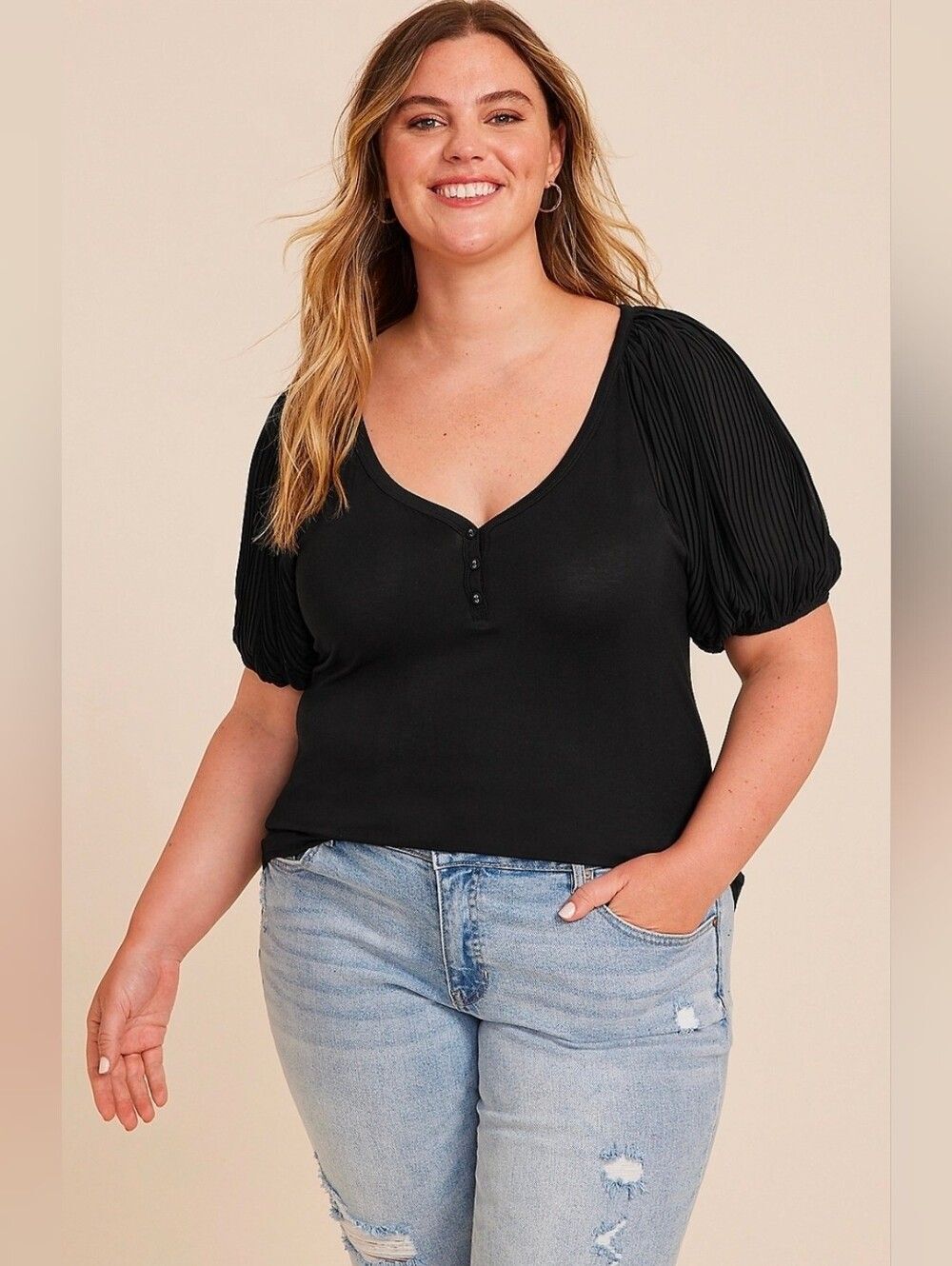 Maurices Pleated Sleeve Henley Tee Plus Size 2X